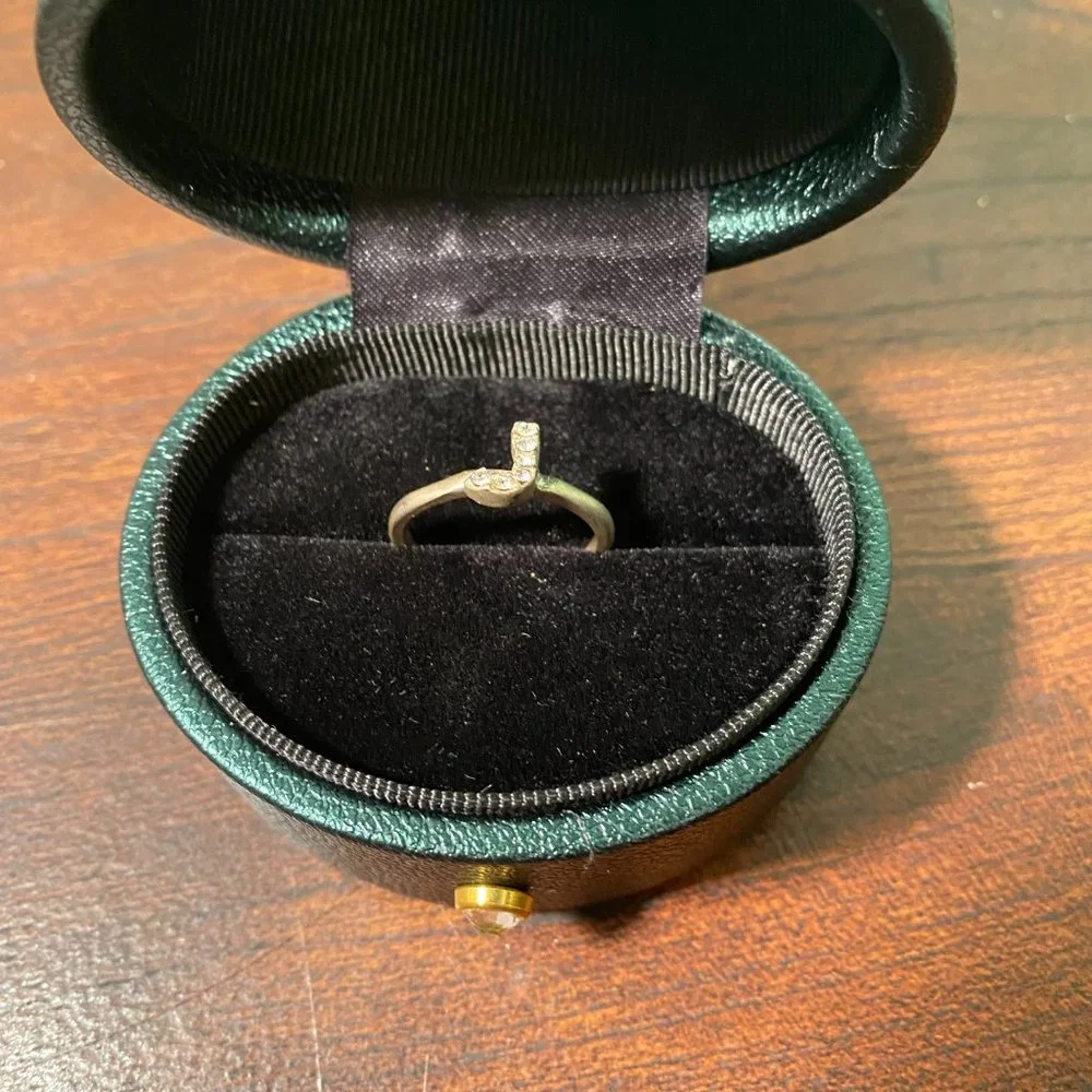 Silver J Rhinestone Ring - Picture 2 of 3
